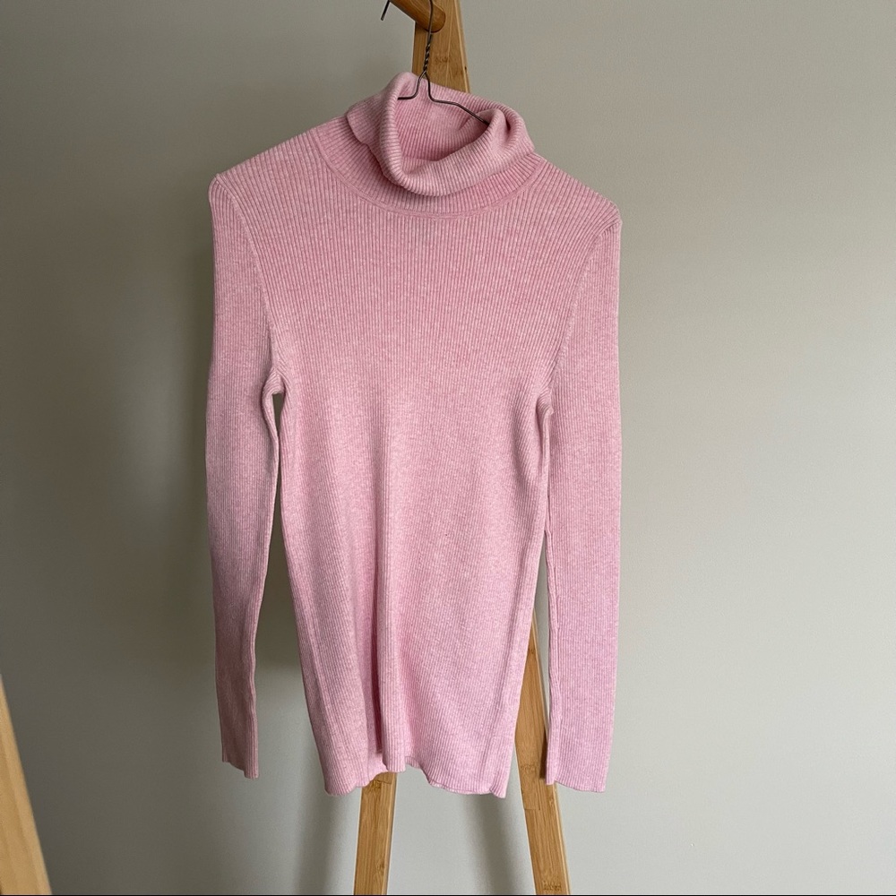 Light Pink Ribbed Turtleneck Sweater